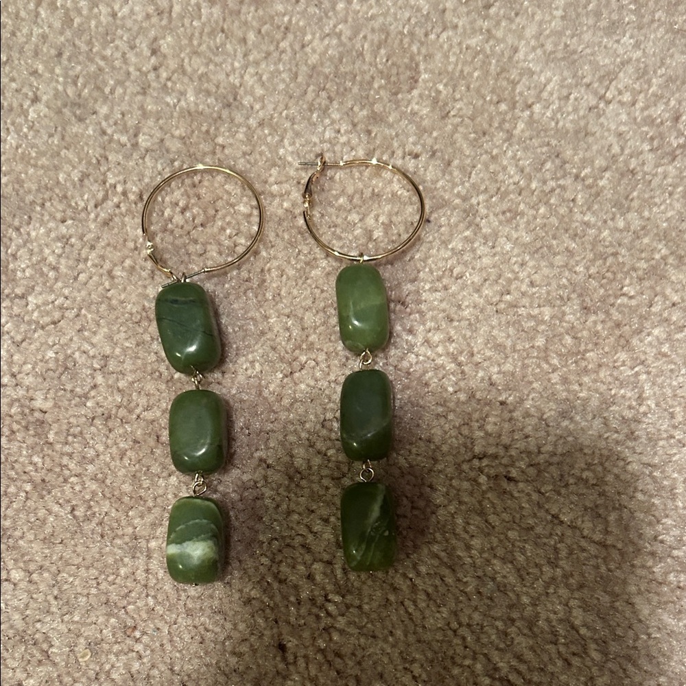 Elegant Green Stone Dangle Earrings